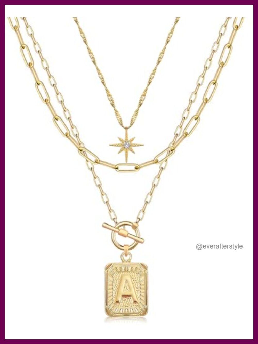 Layered Initial Necklaces for Women - 14K Gold Plated Brass Star Choker Square